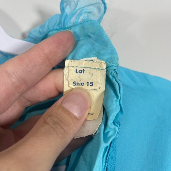 VTG 1960s Floral Chiffon Maxi Dress Womens Medium Blue Pink Buttons Ruffles - Picture 8 of 11